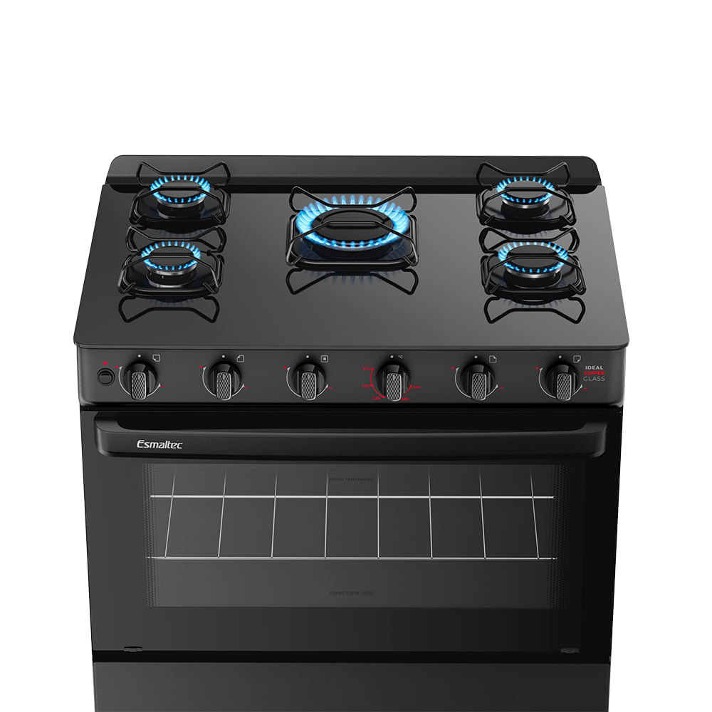 Fogão de Piso Esmaltec 5 Bocas Ideal Super Glass Preto - Bivolt